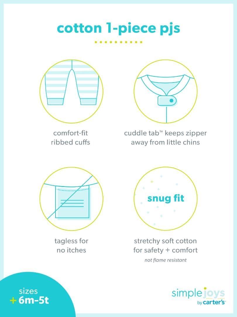 imageSimple Joys by Carters babyboys 3pack Snug Fit Footless Cotton PajamasNavy SpaceWhite DinosaurYellow Dots
