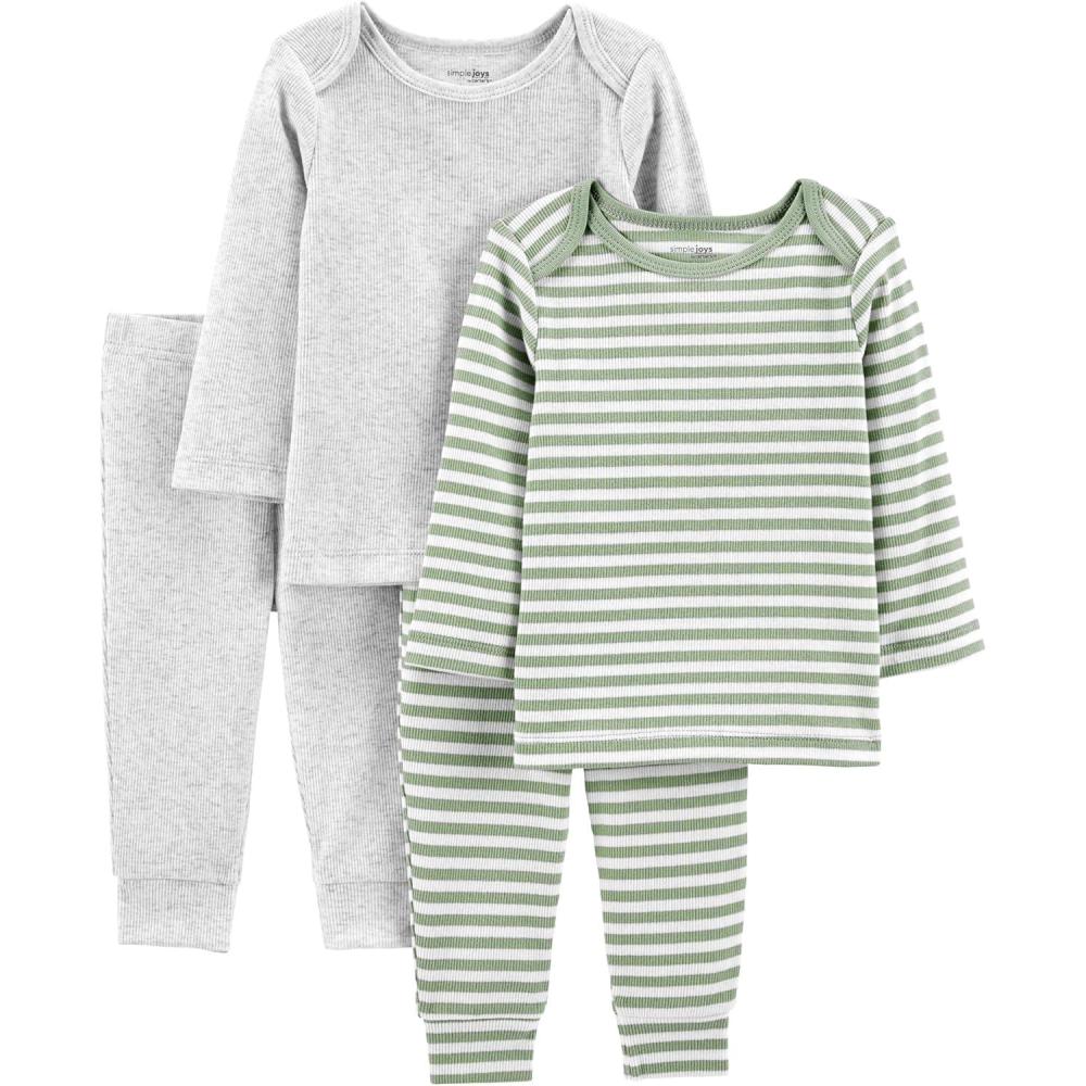 imageSimple Joys by Carters unisexbaby 4piece Textured SetGreen StripeGrey Heather