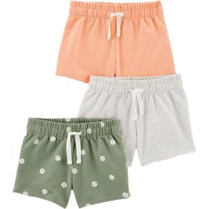 Simple Joys by Carter’s Girls 3-Pack Knit Shorts(Green Floral/Light Grey Heather/Pink)