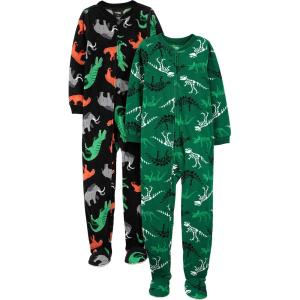 Simple Joys by Carter’s Kids’ Loose-fit Flame Resistant Fleece Footed Pajamas(Black Forest Animals/Dark Green Dinosaur)