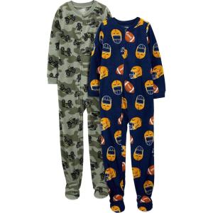 Simple Joys by Carter’s Kids’ Loose-fit Flame Resistant Fleece Footed Pajamas(Green Monster Trucks/Navy Football)