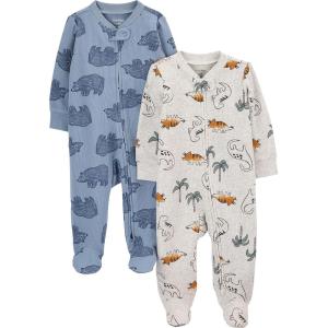 Simple Joys by Carter’s baby-boys 2-pack 2-way Zip Cotton Footed Sleep and Play(Dusty Blue Bear/Ivory Dinosaur)