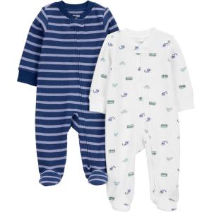 Simple Joys by Carter’s baby-boys 2-pack 2-way Zip Cotton Footed Sleep and Play(Transportation Green)