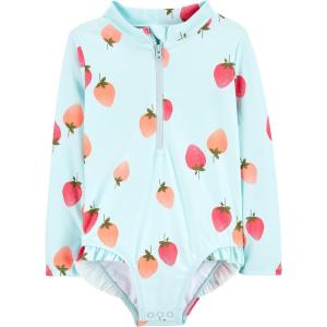 Simple Joys by Carter’s Baby Girls’ Long Sleeve Zipper One Piece Swimsuit(Blue Strawberries)