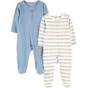 Simple Joys by Carter’s Baby Boys’ 2-pack 2-way Zip Textured Sleep and Play(Blue/White Stripe)