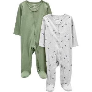Simple Joys by Carter’s Baby Boys’ 2-pack 2-way Zip Textured Sleep and Play(Grey Dinosaur/Sage Green)