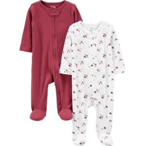 Simple Joys by Carter’s Baby Boys’ 2-pack 2-way Zip Textured Sleep and Play(Light Burgundy/Pink Floral)
