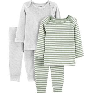 Simple Joys by Carter’s Baby Girls’ 4-piece Textured Set(Grey Heather/Sage Green Stripe)