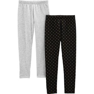 Simple Joys by Carter’s Girls’ 2-Pack Lightweight Fleece-Lined Leggings(Black Dots/Grey)