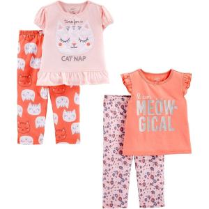 Simple Joys by Carter’s Girls’ 4-piece Polyester Pajama Set(Animal Print/Kitten/Text Print)
