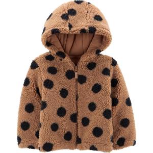 Simple Joys by Carter’s Girls’ Hooded Sherpa Jacket(Black Brown Polka Dot)