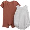 Simple Joys by Carter’s Baby Boys’ Button Rompers, Pack of 2(Brown/Grey Stripe)