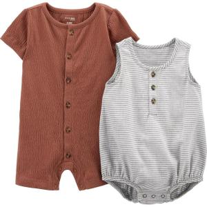 Simple Joys by Carter’s Baby Boys’ Button Rompers, Pack of 2(Brown/Grey Stripe)