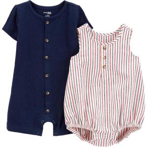 Simple Joys by Carter’s Baby Boys’ Button Rompers, Pack of 2(Navy/Red Stripe)