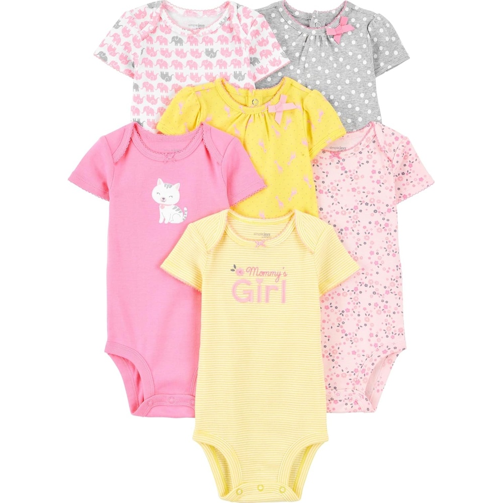 image:imageSimple Joys by Carters Baby Girls 6 Pack Short Sleeve BodysuitPinkYellow