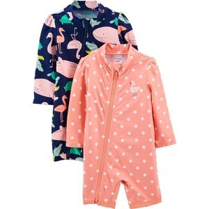 Simple Joys by Carter’s Baby Girls’ 2-pack 1-piece Zip Rashguards(Navy Sea Friends/Peach Dots)