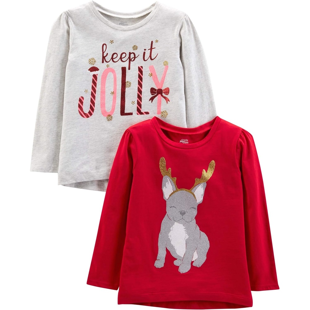 image:imageSimple Joys by Carters Unisex Baby 2Pack Holiday LongSleeve TeesGrey JollyRed Dog Print