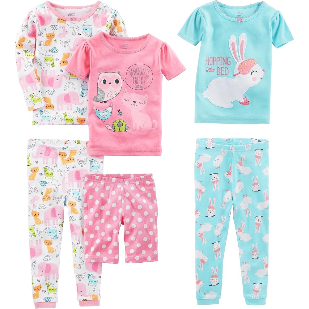 image:imageSimple Joys by Carters girls 6piece Snug Fit Cotton Pajama SetBunnyAnimals Green