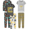 Simple Joys by Carter’s girls 6-piece Snug Fit Cotton Pajama Set(Dark Grey Monster/Grey Heroes/White Trucks/Stripe)