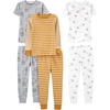 Simple Joys by Carter’s girls 6-piece Snug Fit Cotton Pajama Set(Gold Stripe/Grey Lion/White Animal)