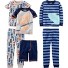 Simple Joys by Carter’s girls 6-piece Snug Fit Cotton Pajama Set(Grey Cars/Navy Stripe/Text Print)