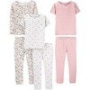 Simple Joys by Carter’s girls 6-piece Snug Fit Cotton Pajama Set(Grey Dots/Pink Stripe/White Ditsy Floral)
