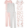 Simple Joys by Carter’s girls 6-piece Snug Fit Cotton Pajama Set(Grey Floral/Pink Stripe/White Strawberry)