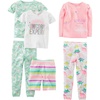 Simple Joys by Carter’s girls 6-piece Snug Fit Cotton Pajama Set(Mint Green Rainbow/Pink/White Dinosaur/Stripe/Unicorn)