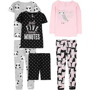 Simple Joys by Carter’s girls 6-piece Snug Fit Cotton Pajama Set(Black Dots/Grey Panda/Pink Owl)