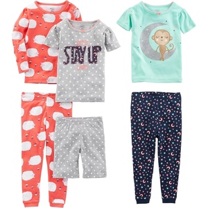 Simple Joys by Carter’s girls 6-piece Snug Fit Cotton Pajama Set(Coral Orange Sheep/Green Monkey/Grey Dots/Navy Stars)