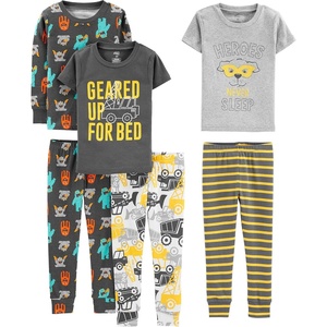 Simple Joys by Carter’s girls 6-piece Snug Fit Cotton Pajama Set(Dark Grey Monster/Grey Heroes/White Trucks/Stripe)