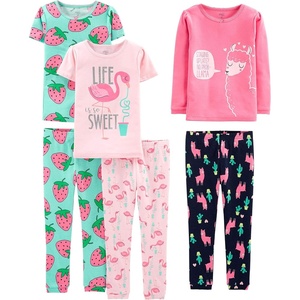 Simple Joys by Carter’s girls 6-piece Snug Fit Cotton Pajama Set(Green Strawberries/Navy/Pink Flamingo/Rose Llama Print)