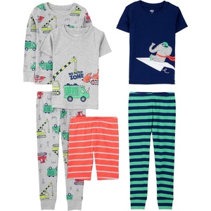 Simple Joys by Carter’s girls 6-piece Snug Fit Cotton Pajama Set(Green Stripe/Grey Trucks/Navy Elephant/Orange Stripe)