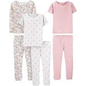 Simple Joys by Carter’s girls 6-piece Snug Fit Cotton Pajama Set(Grey Dots/Pink Stripe/White Ditsy Floral)