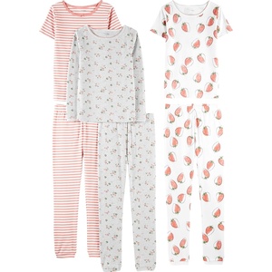 Simple Joys by Carter’s girls 6-piece Snug Fit Cotton Pajama Set(Grey Floral/Pink Stripe/White Strawberry)